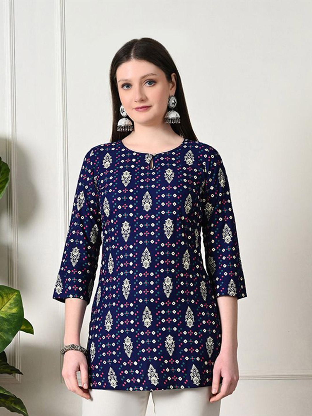 

KALINI Ethnic Motifs Printed Kurti, Blue