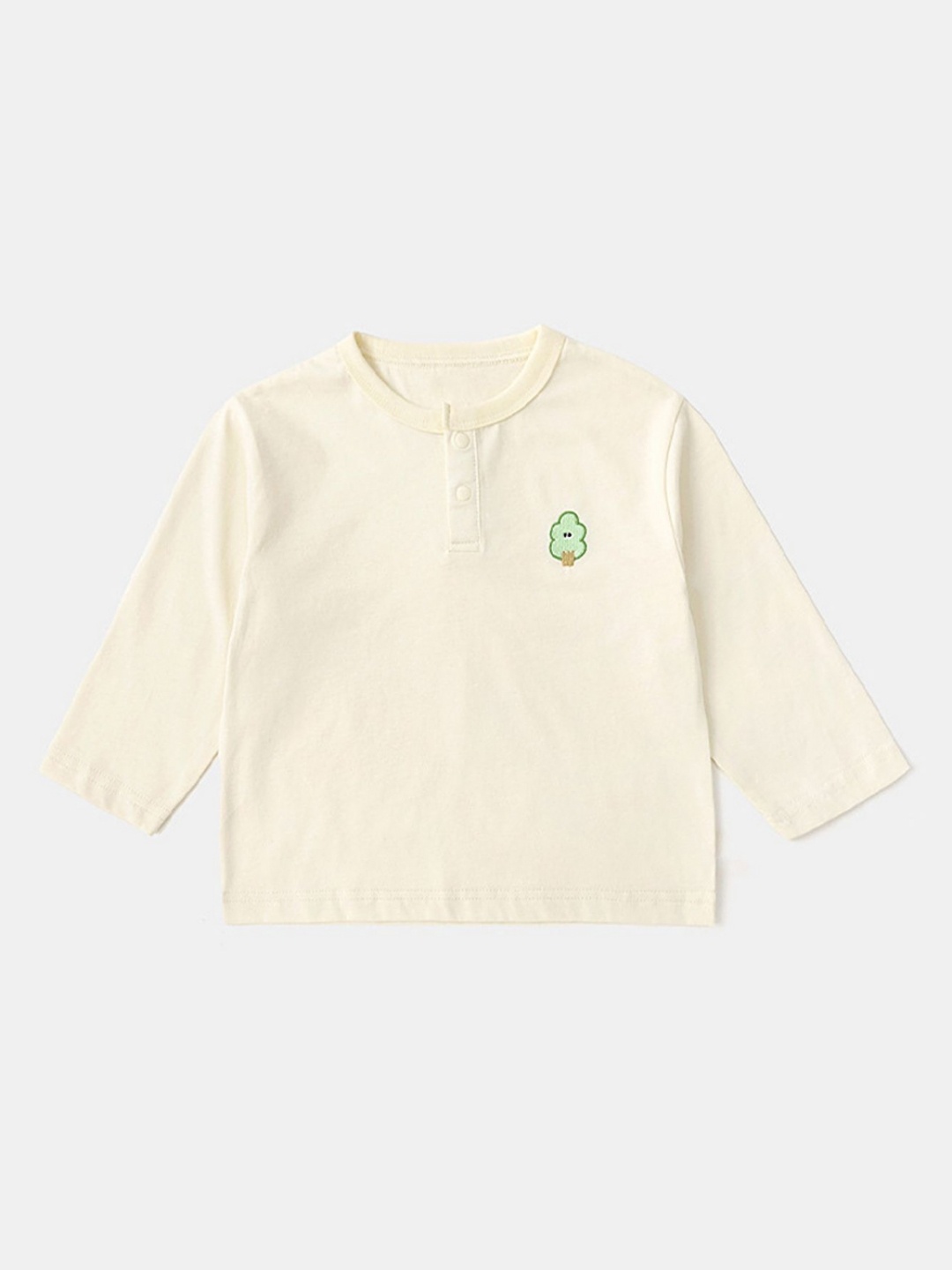 

LULU & SKY Girls Solid Henley Neck Cotton Relaxed Fit T-shirt, Off white