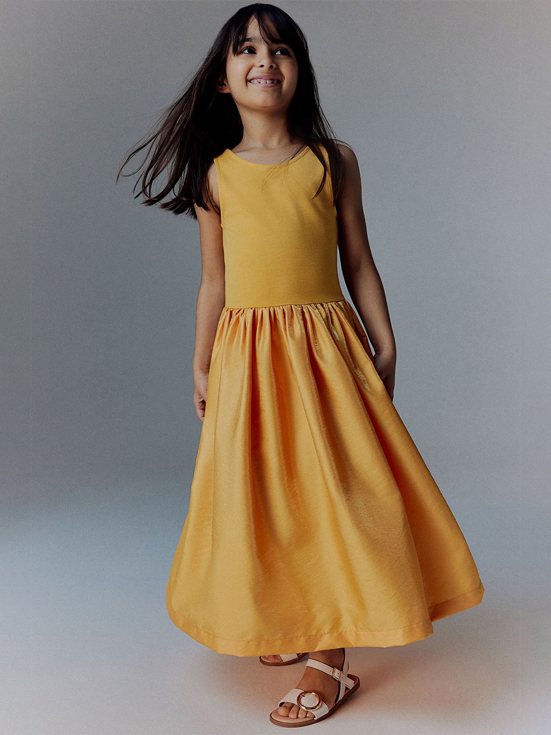 

H&M Satin-Skirt Jersey Dress, Yellow