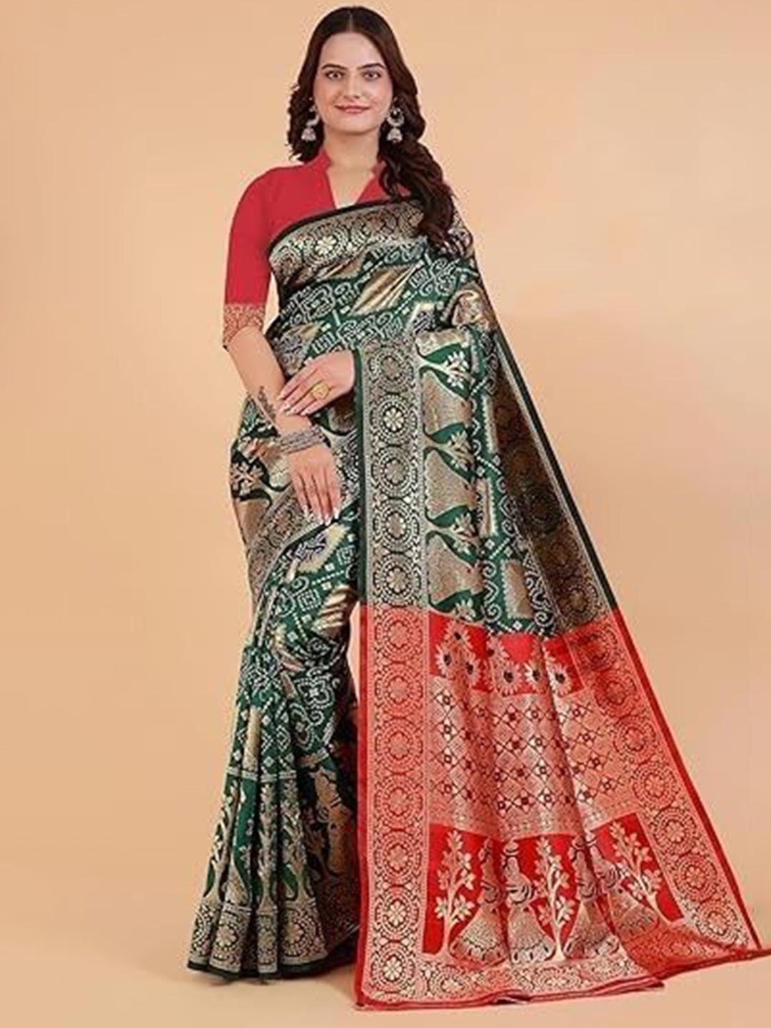 

Suratwala Woven Design Kota Saree With Blouse Piece, Green