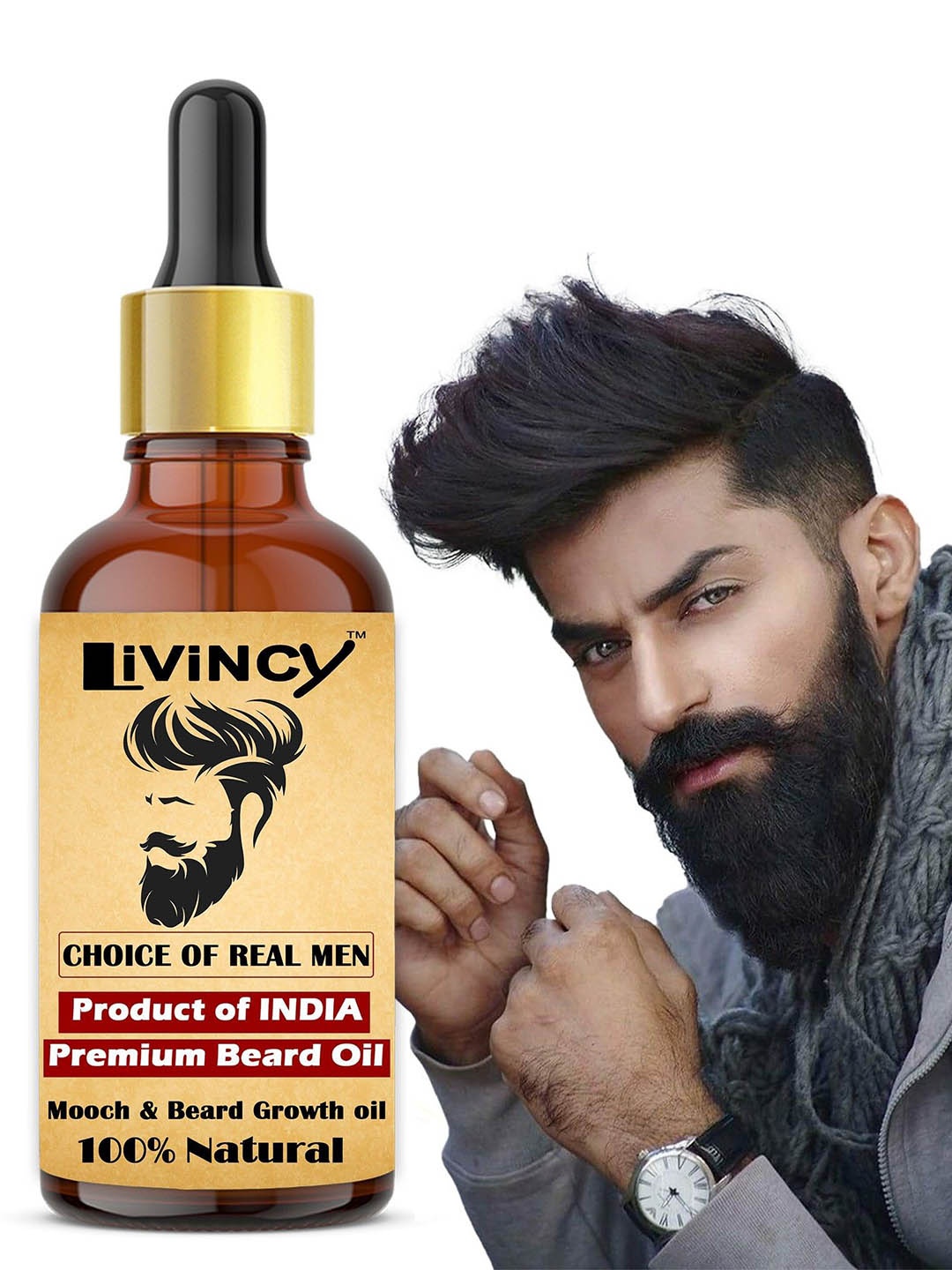 

LIVINCY Premium Beard Growth Oil With Coconut For Volumizing- 30 ml, Gold