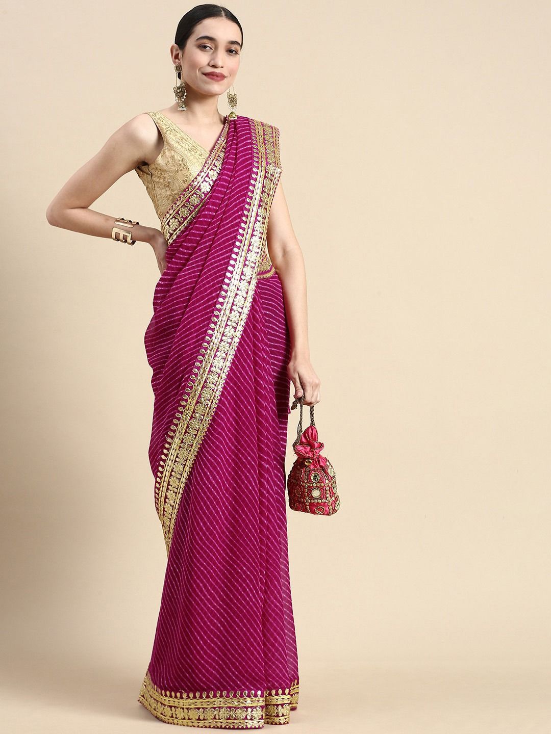

DIVASTRI Gotta Patti Work Leheriya Saree, Pink