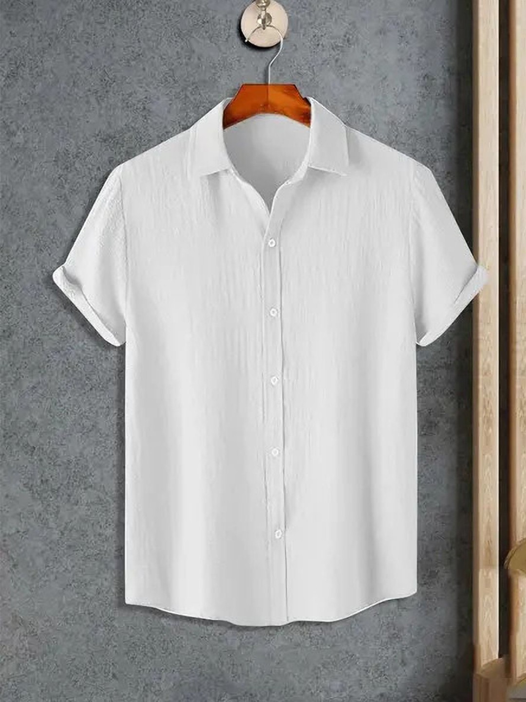 

iCome Men Spread Collar Textured Casual Shirt, White