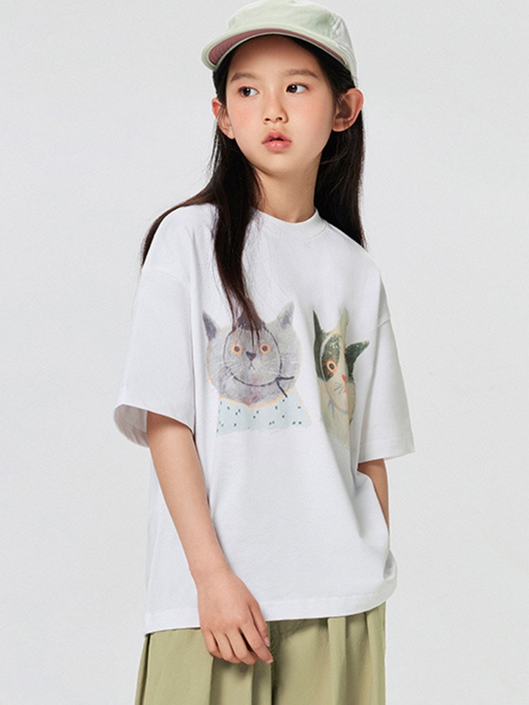 

LULU & SKY Girls Graphic Printed Round Neck Cotton Oversized T-shirt, White