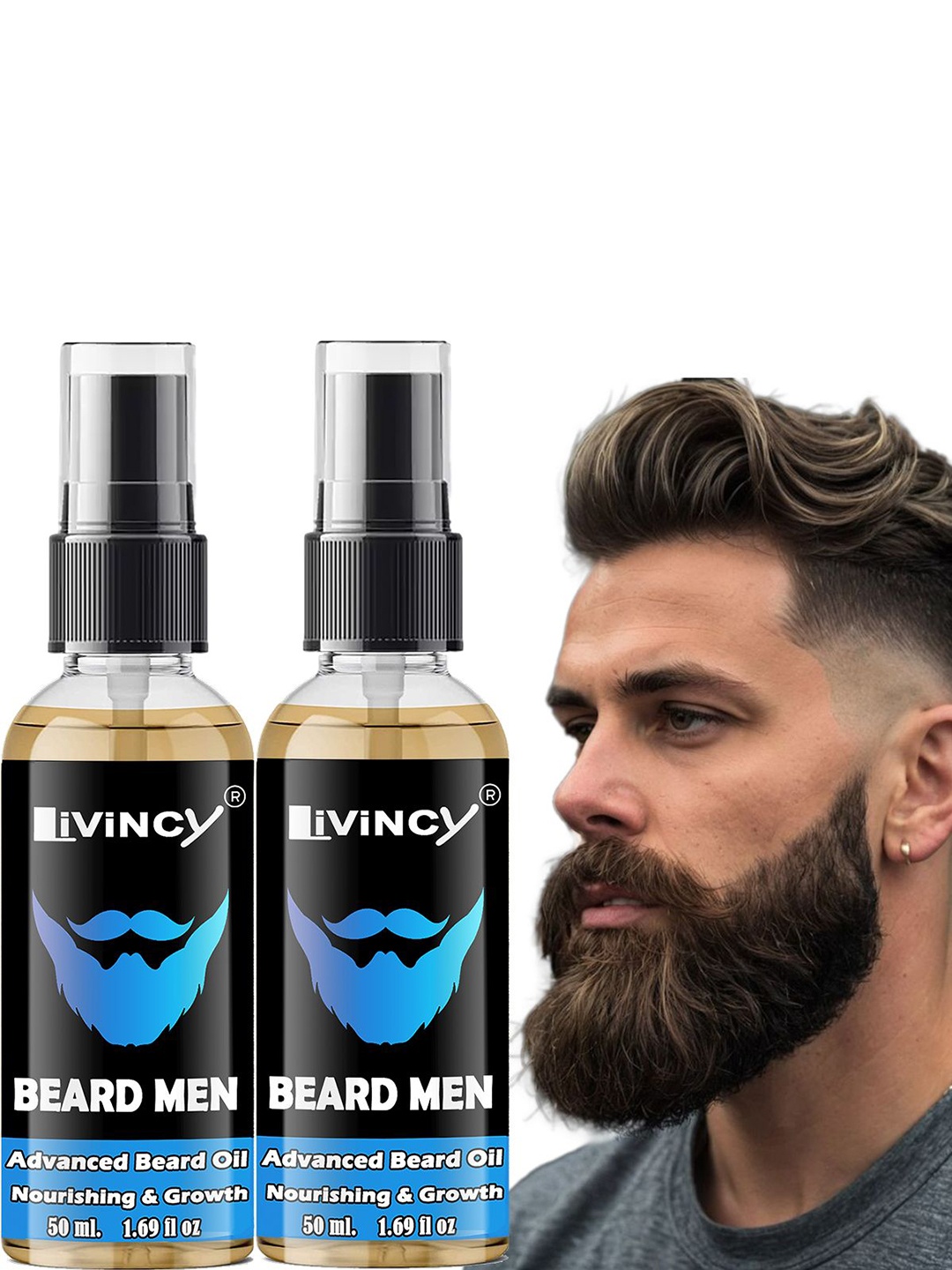 

LIVINCY Advanced Set Of 2 Argan And Vitamin E Beard Oil - 50 ml Each, Transparent