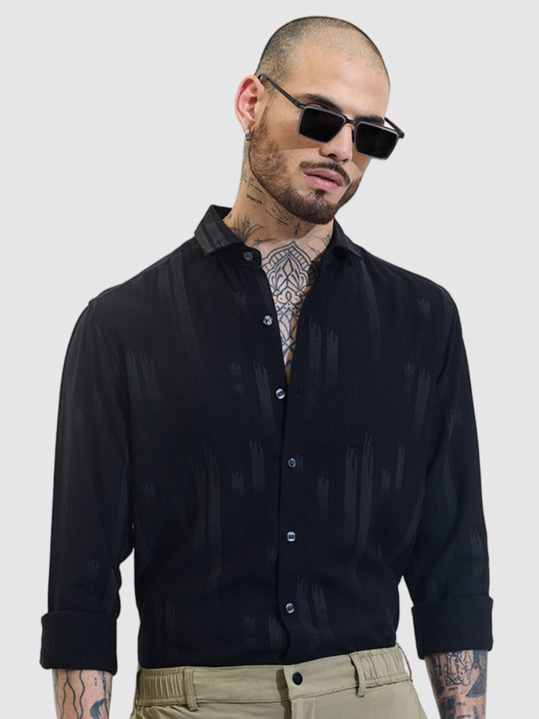 

Snitch Men Smart Slim Fit Spread Collar Solid Formal Shirt, Black