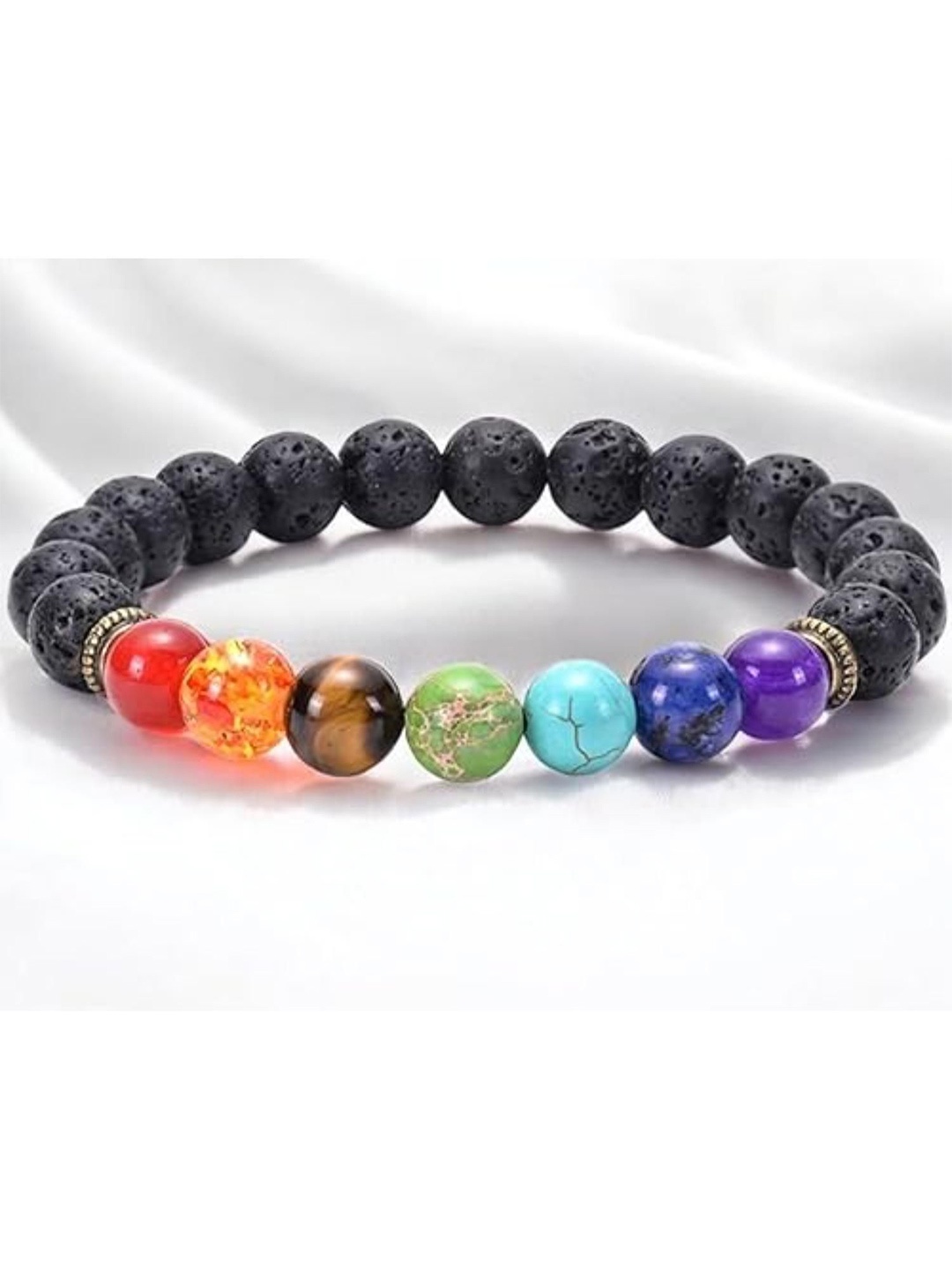 

DN Creation 7 Chakra Lava Artificial Stones Elasticated Bracelet, Black