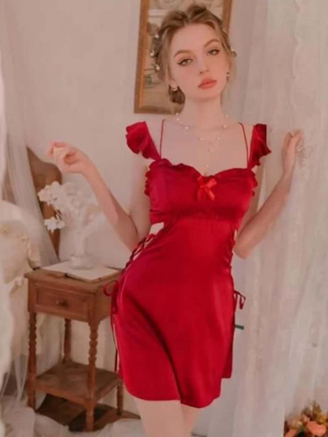 

Beera Nighty With Robe Nightdress, Red