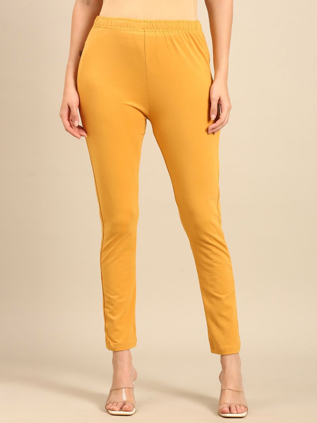 

De Moza Women Slim Fit Mid-Rise Trousers, Gold
