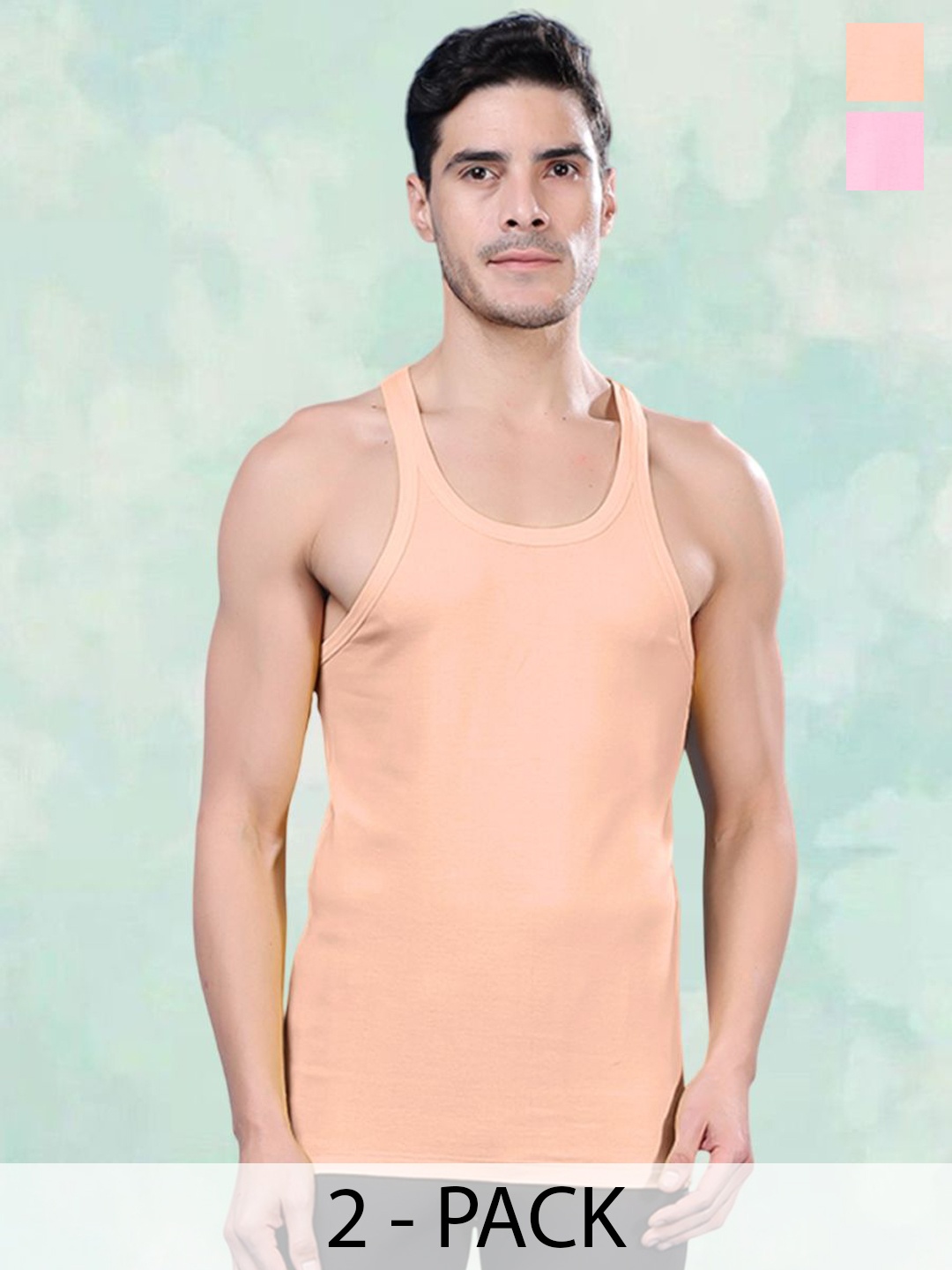 

FBAR Pack Of 2 Pure Cotton Gym Innerwear Vests FBCA-10-32, Pink