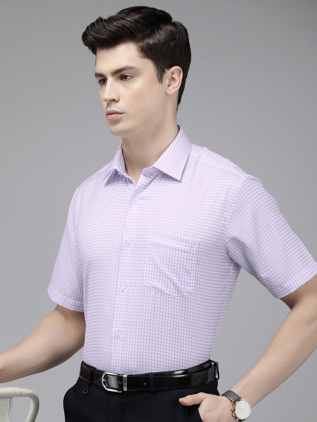 

Van Heusen Custom Checked Pure Cotton Formal Shirt, Lavender