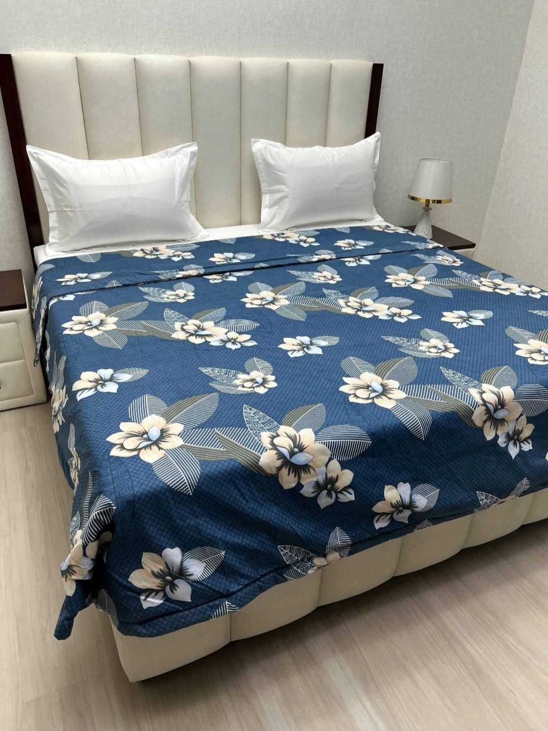 

Pure Decor Comfy Blue & Brown Floral 233 GSM Microfiber King Size Bed Comforter