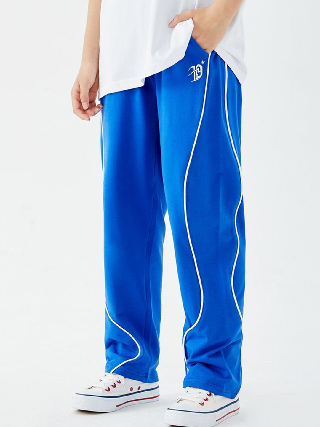 

LULU & SKY Girls Straight Fit Side Stripes High-Rise Track Pants, Blue