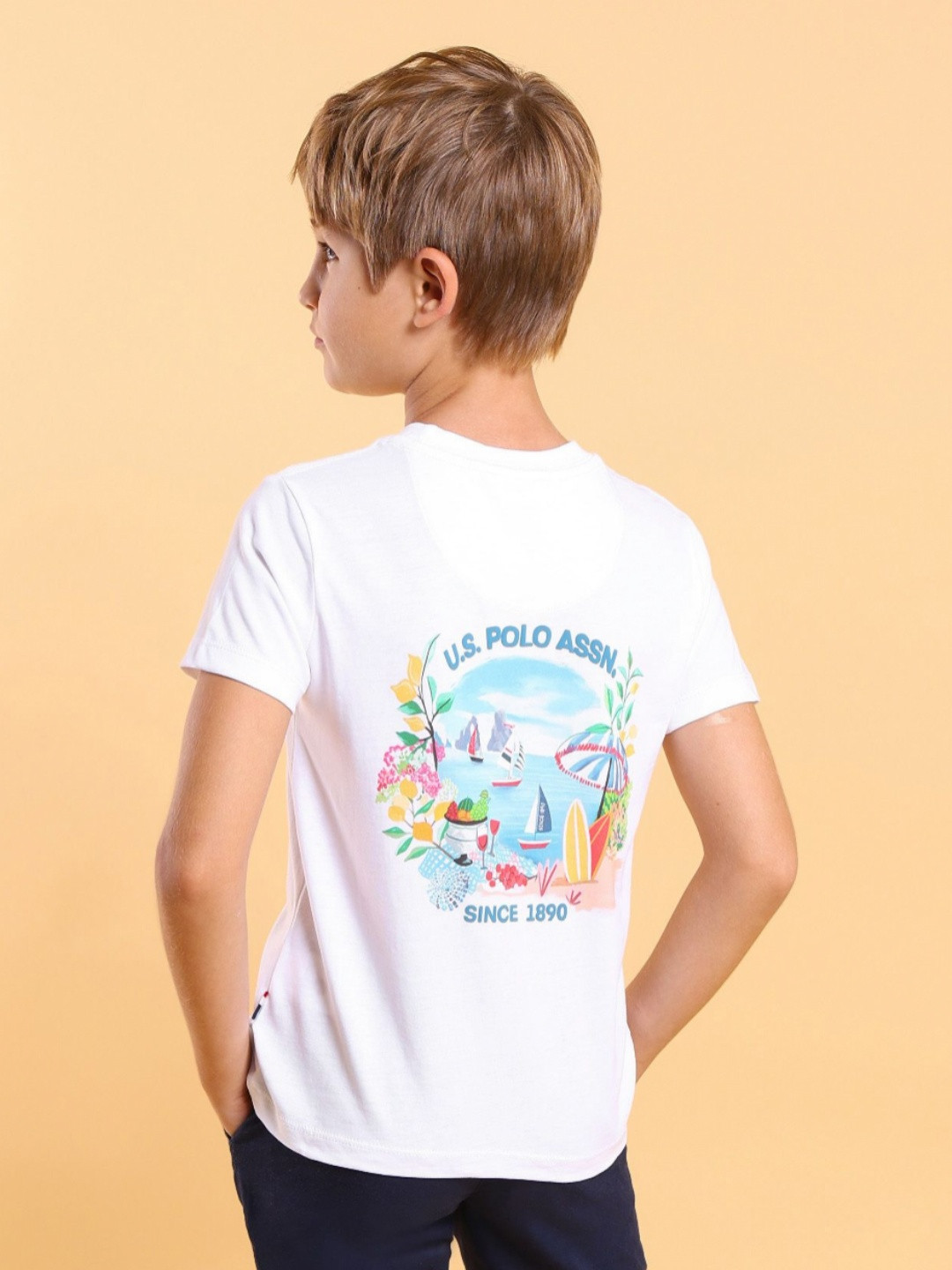 

U.S. Polo Assn. Kids Boys Graphic Printed Round Neck Cotton T-shirt, White