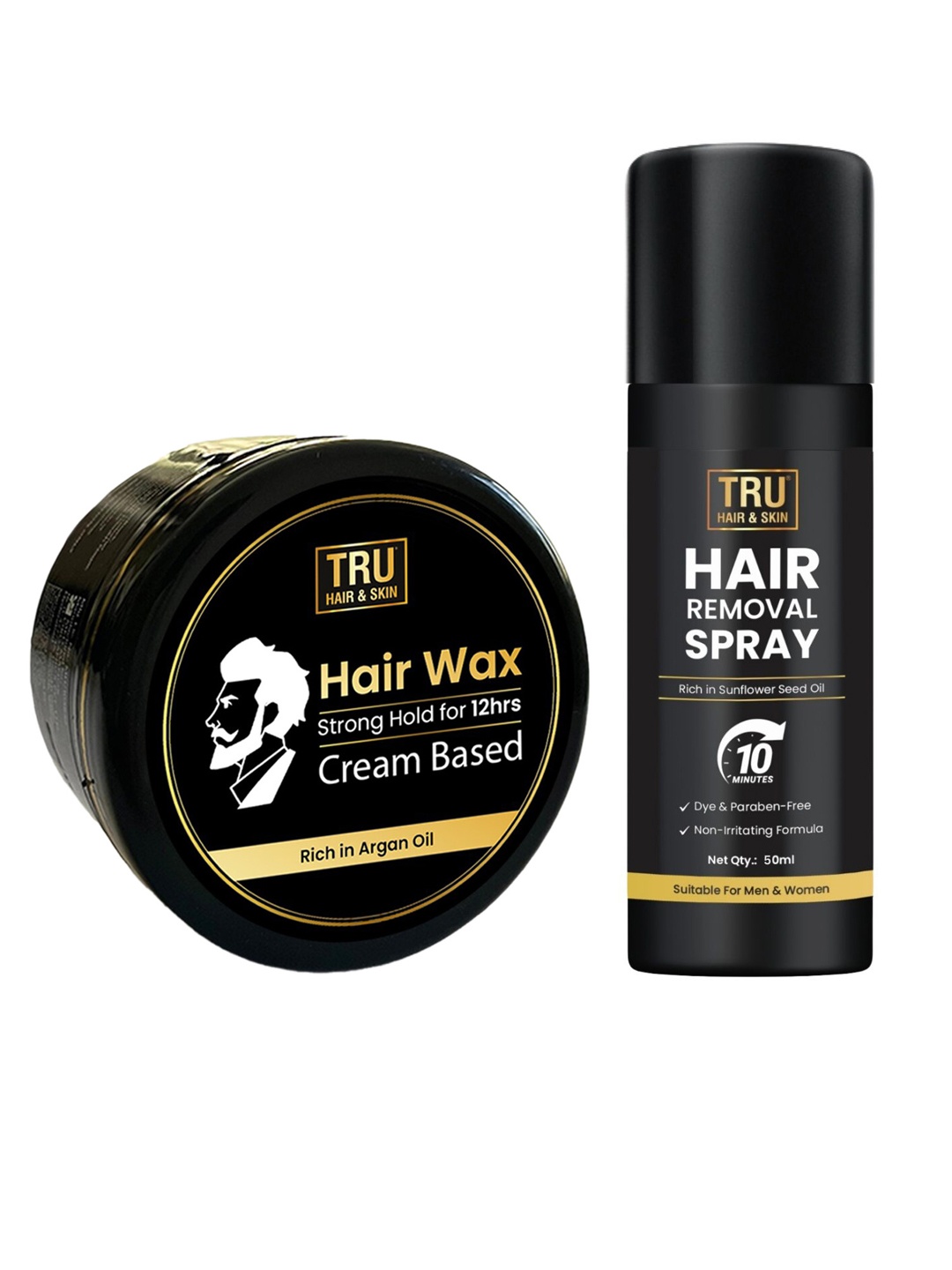 

TRU HAIR Set of Hair Removal Spray - 50ml & Hair Wax Cream Blend - 100g, Black