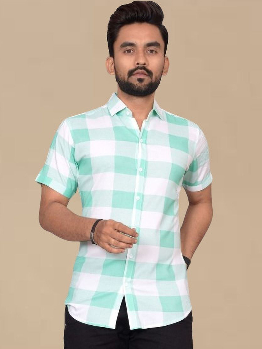 

Metronaut Men Regular Fit Spread Collar Buffalo Checked Casual Shirt, Sea green