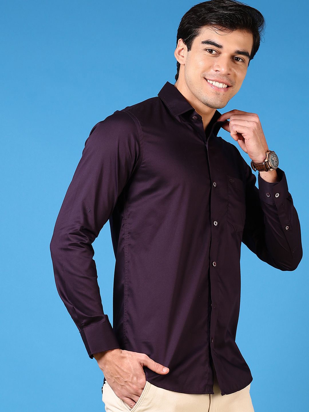 

V-Mart Men Spread Collar Solid Cotton Casual Shirt, Purple