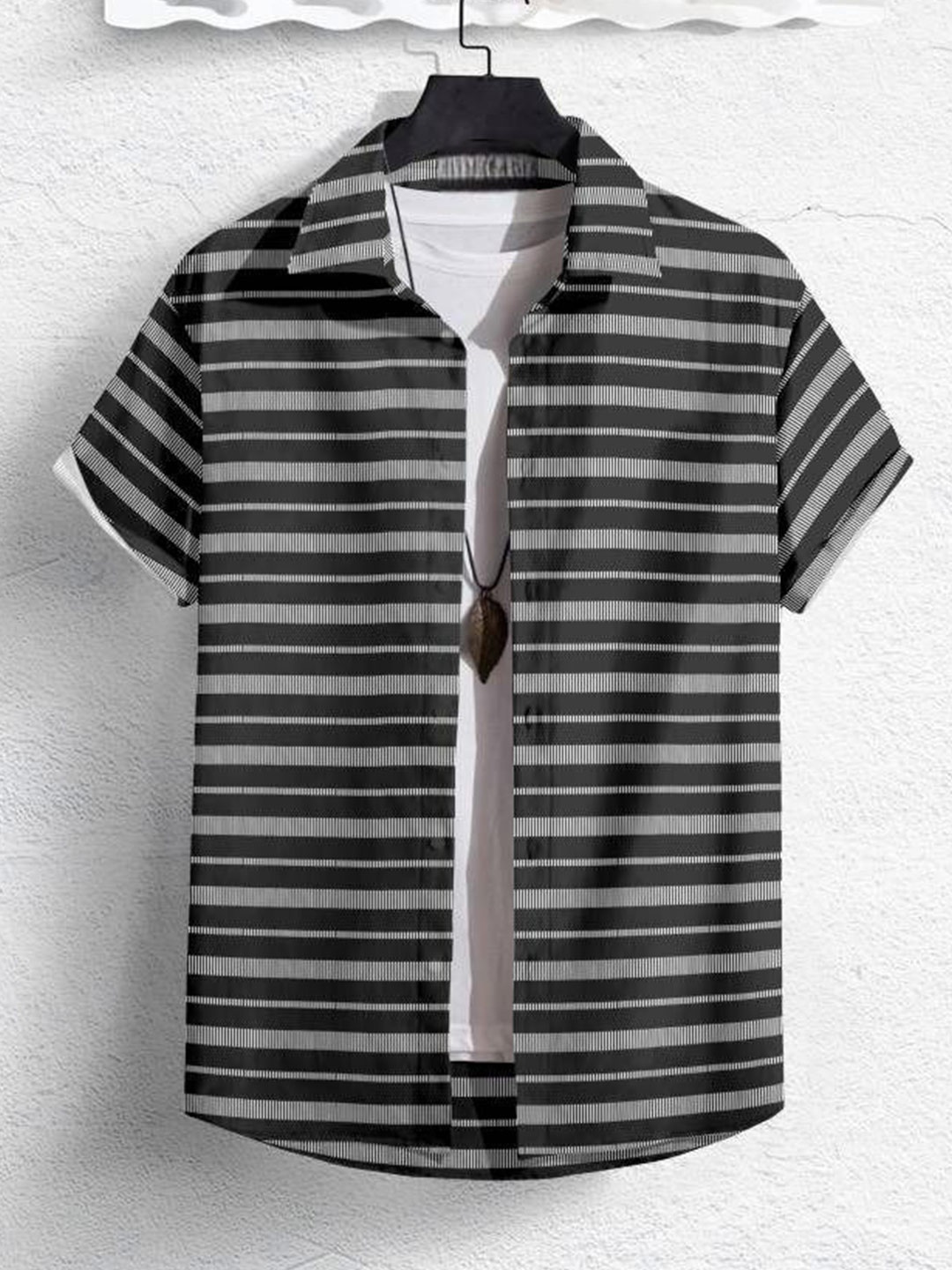 

iCome Men Opaque Striped Casual Shirt, Black