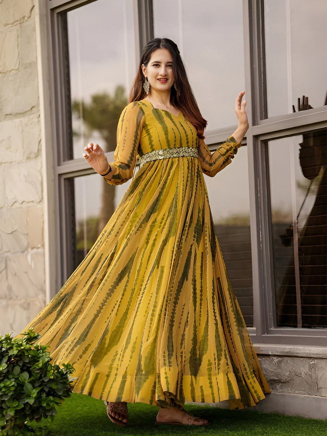 

Raiyani Fashion Print Crepe Fit & Flare Maxi Dress, Yellow