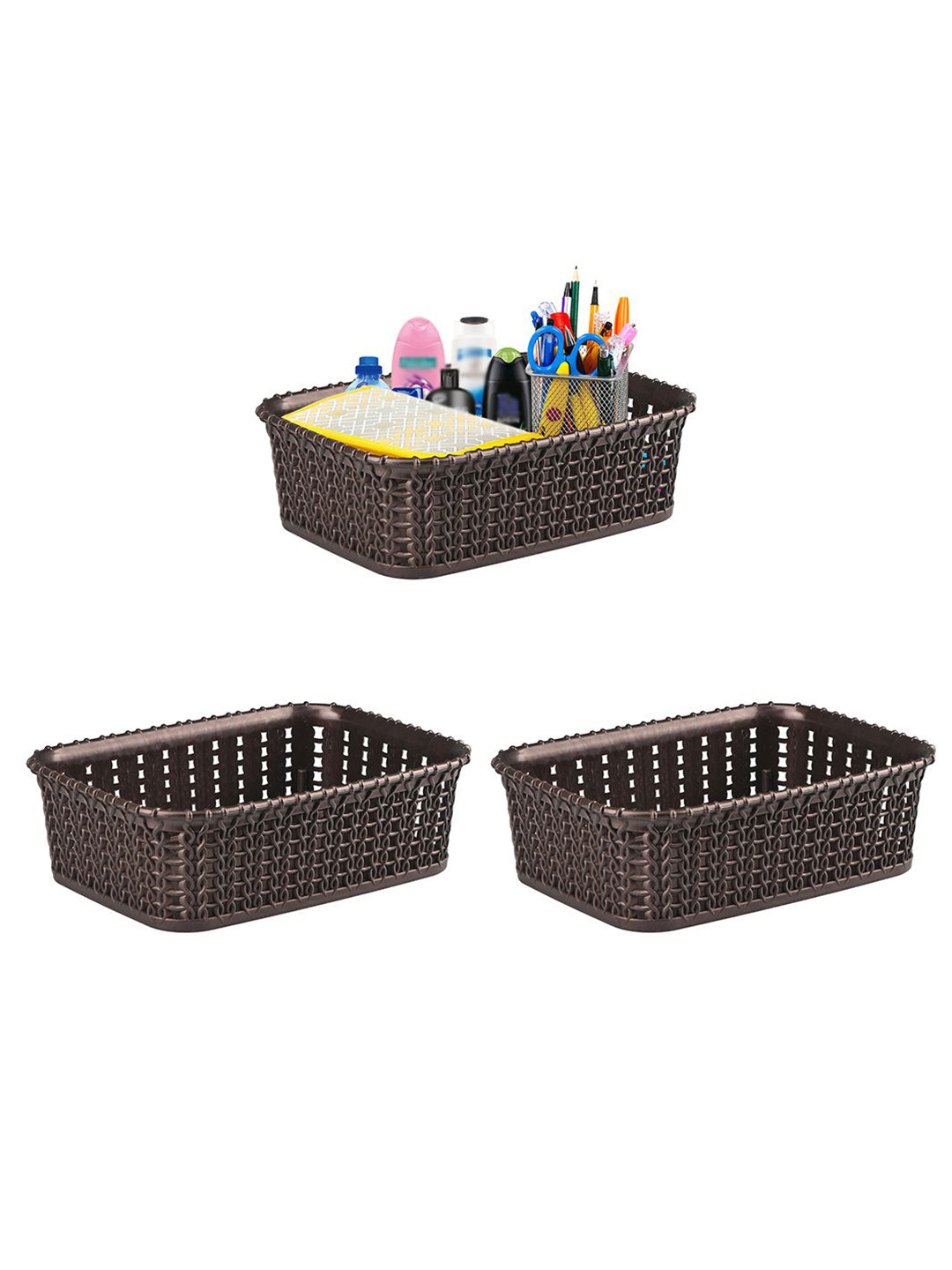 

Kuber Industries Brown Self Design Pack of 3 Multi-Purpose Basket For Storage