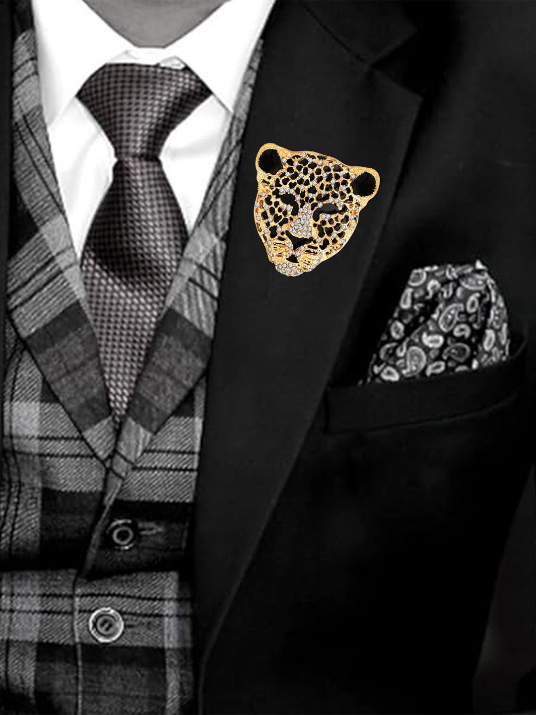 

Mahi Set Of 2 Men Stone Studded Brooch, Gold
