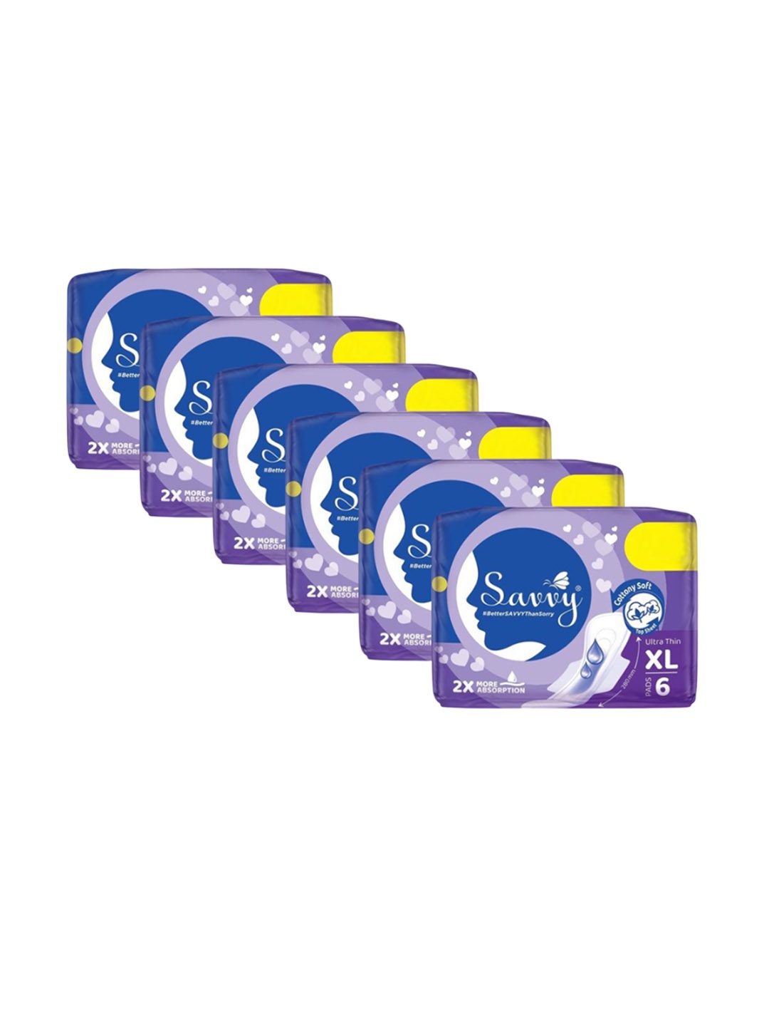 

Savvy Set Of 6 Ultra Thin Cotton Sanitary Pads- 6 Pads Each- XL, White