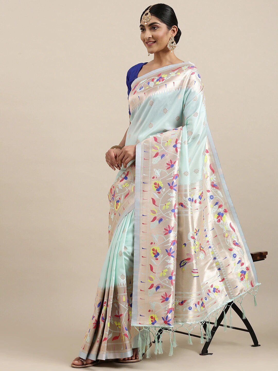 

DIVASTRI Woven Design Zari Silk Blend Paithani Saree, Blue