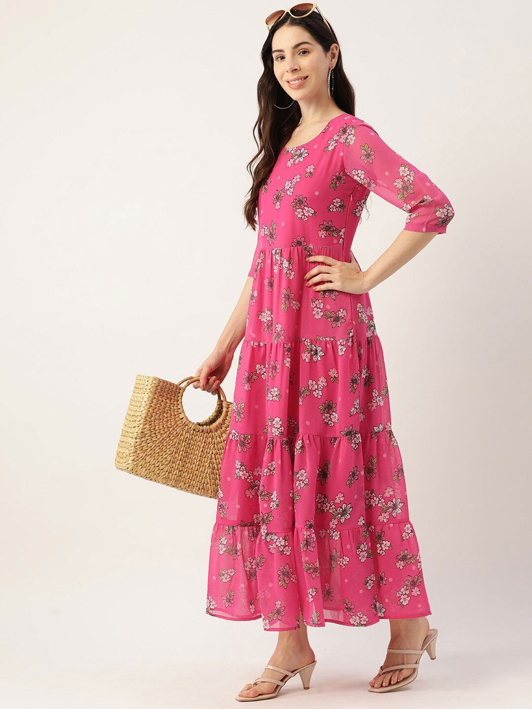 

DressBerry Women Floral Printed Fit & Flare Midi Dress, Pink