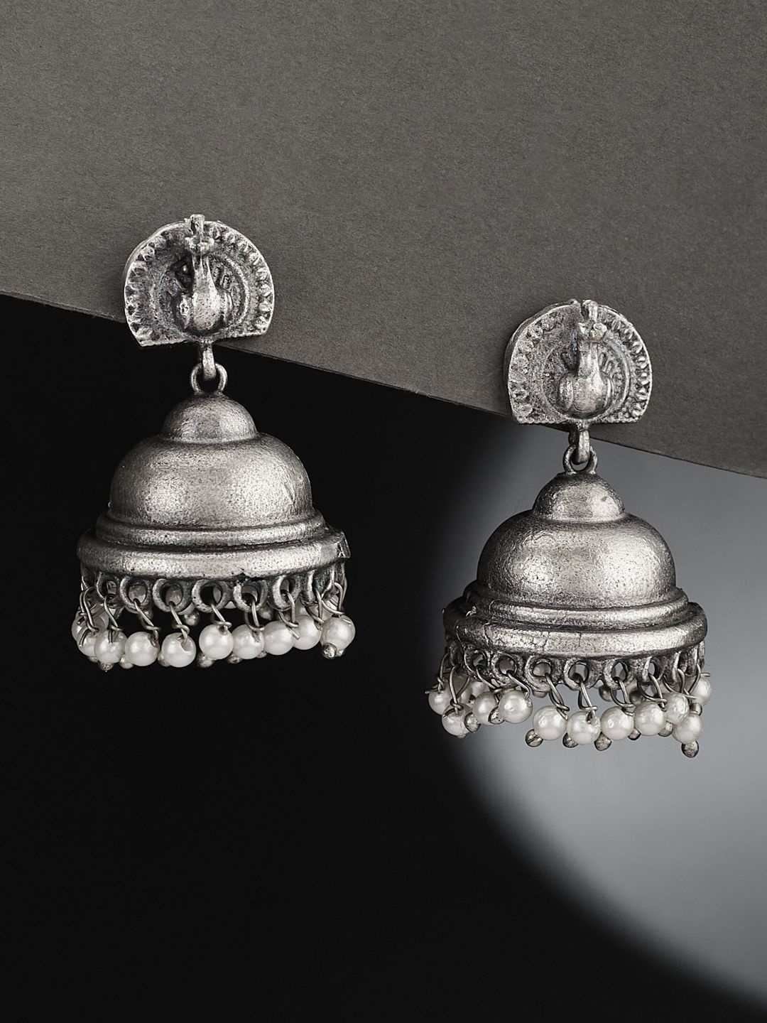 

ATIBELLE German Silver Plated Artificial Beaded Dome Shaped Jhumkas