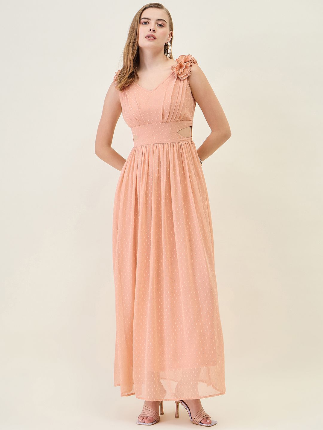 

aayu Women Georgette Fit & Flare Maxi Dress, Peach