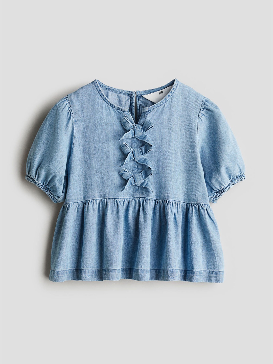 

H&M Girls Cotton Bow-Detail Peplum Blouse, Blue
