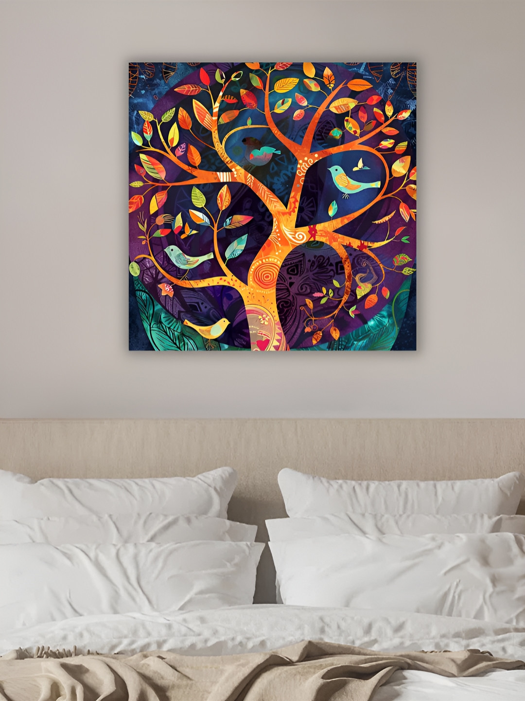 

Art Street Yellow & Navy Blue Birds and Animals Printed Canvas Wall Art