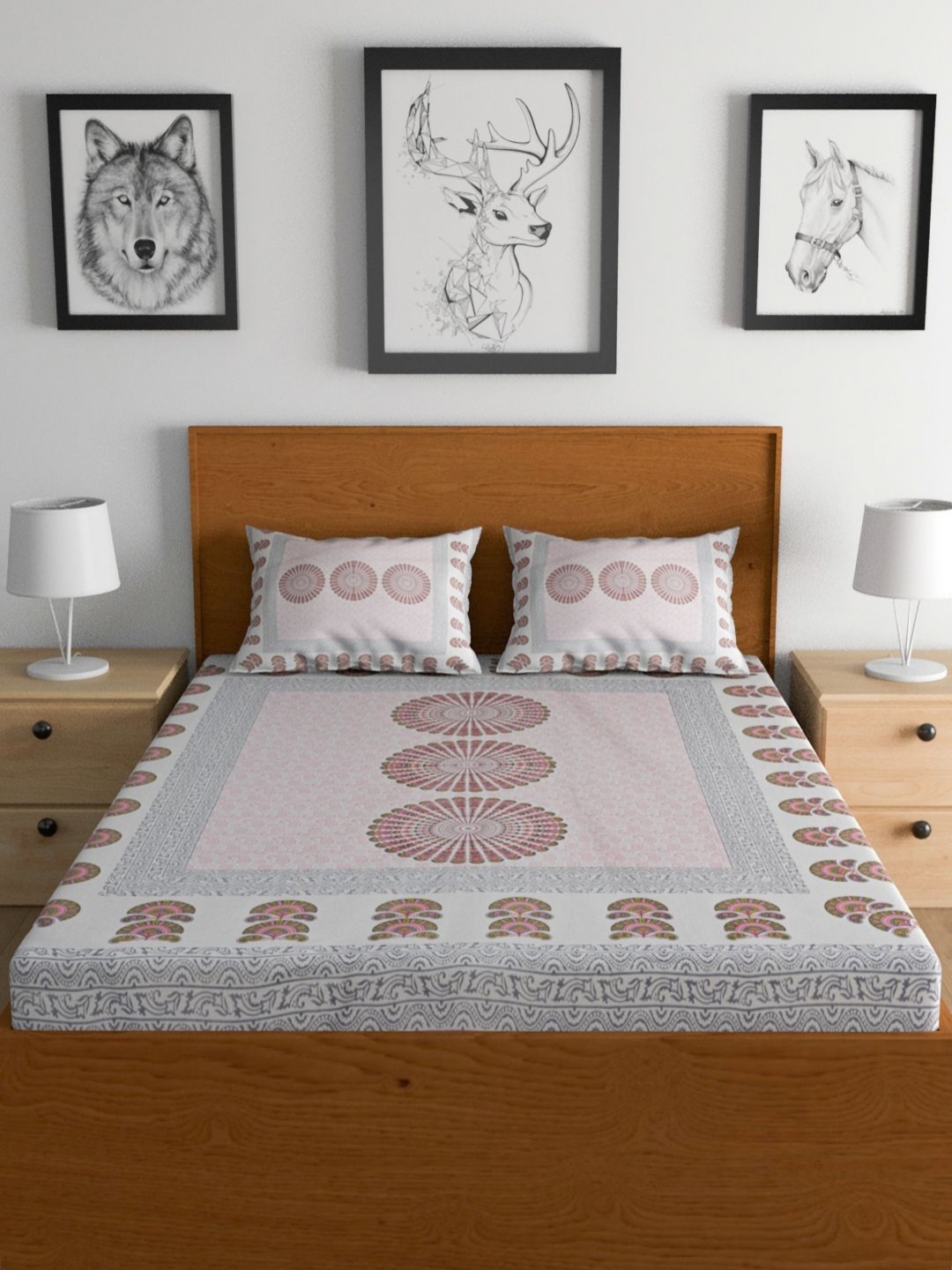 

Urban Magic Pink & White Floral Printed Cotton 104 TC Queen Bedsheet With 2 Pillow Covers