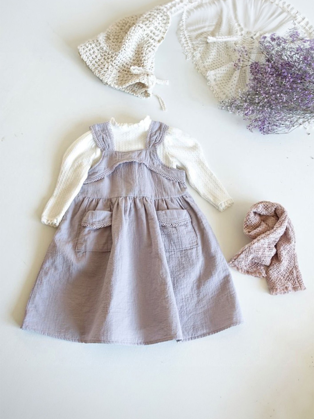 

LULU & SKY Girls Solid Cotton Fit & Flare Dress, Purple
