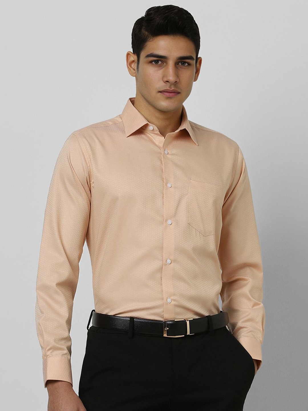 

Van Heusen Men Spread Collar Textured Cotton Formal Shirt, Orange