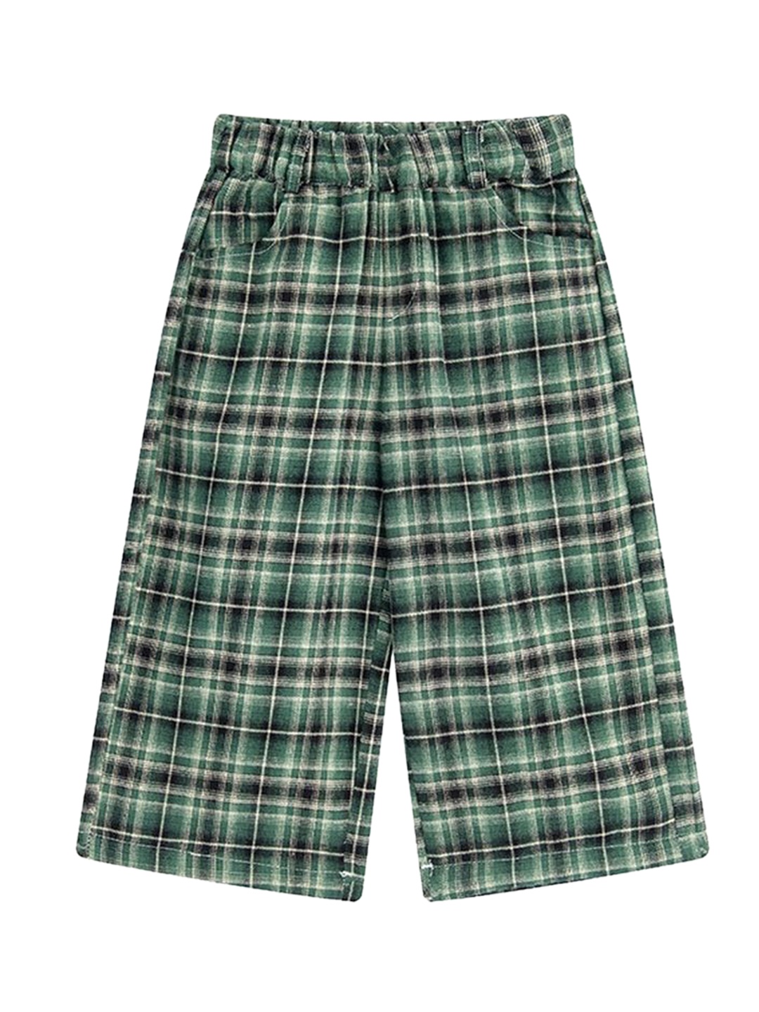 

LULU & SKY Girls Checked Straight Fit High-Rise Cotton Culottes Trousers, Green