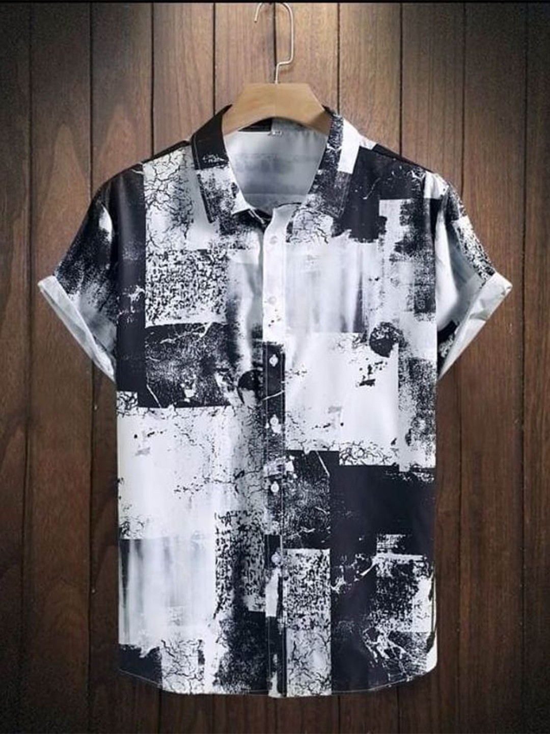 

iCome Men Spread Collar Abstract Printed Casual Shirt, White
