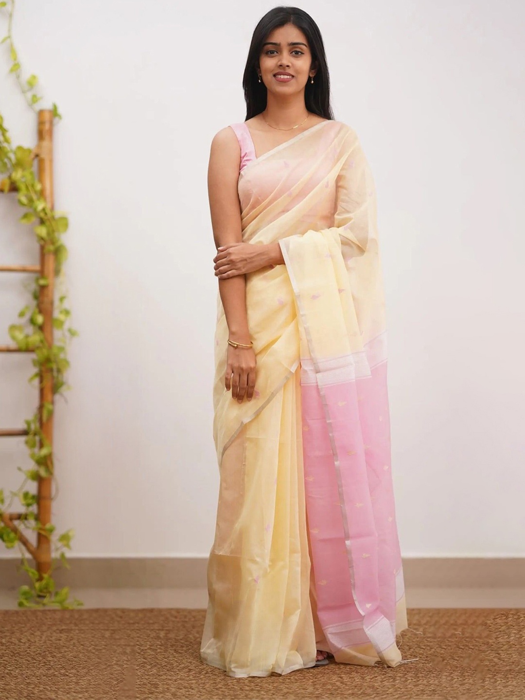 

zinzraa Zari Pure Cotton Kanjeevaram Saree, Peach