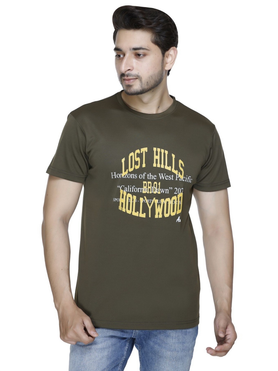

A & Y Men Typography Printed Round Neck Cotton T-shirt, Olive
