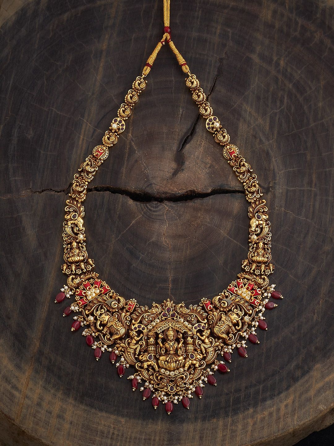 

Kushal's Fashion Jewellery Copper Gold-Plated Stone Studded & Beaded Antique Necklace