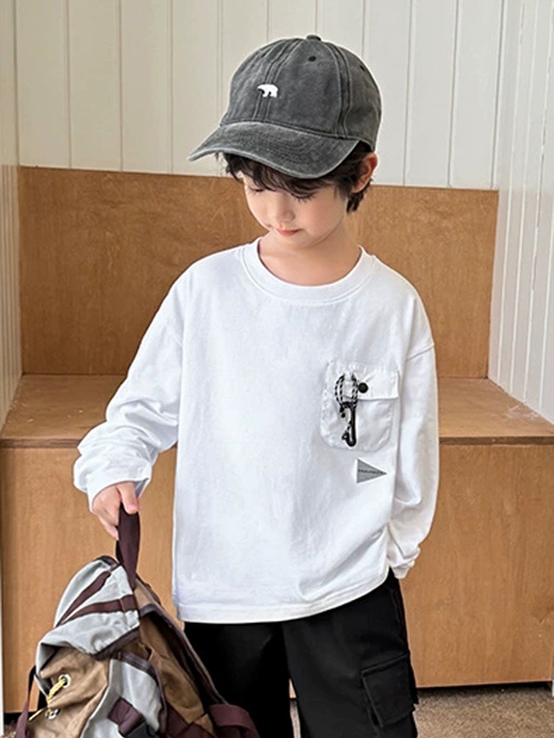 

LULU & SKY Boys Solid Round Neck Cotton Relaxed Fit T-shirt, White
