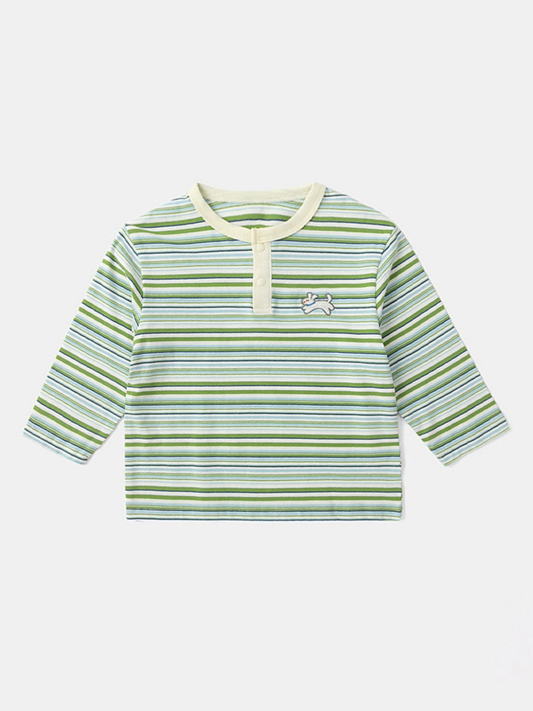 

LULU & SKY Girls Striped Henley Neck Cotton Relaxed Fit T-shirt, Cream