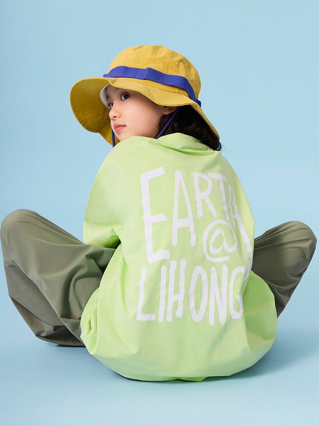 

LULU & SKY Girls Typography Printed Round Neck Oversized T-shirt, Green