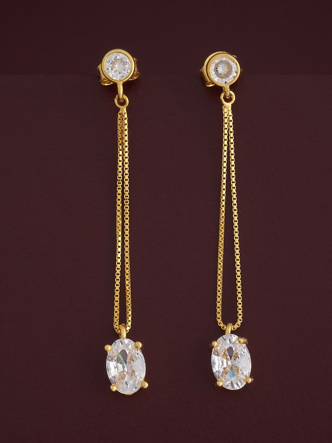 

Kushal's Fashion Jewellery 92.5 Silver Gold-Plated Classic Zircon Drop Earrings