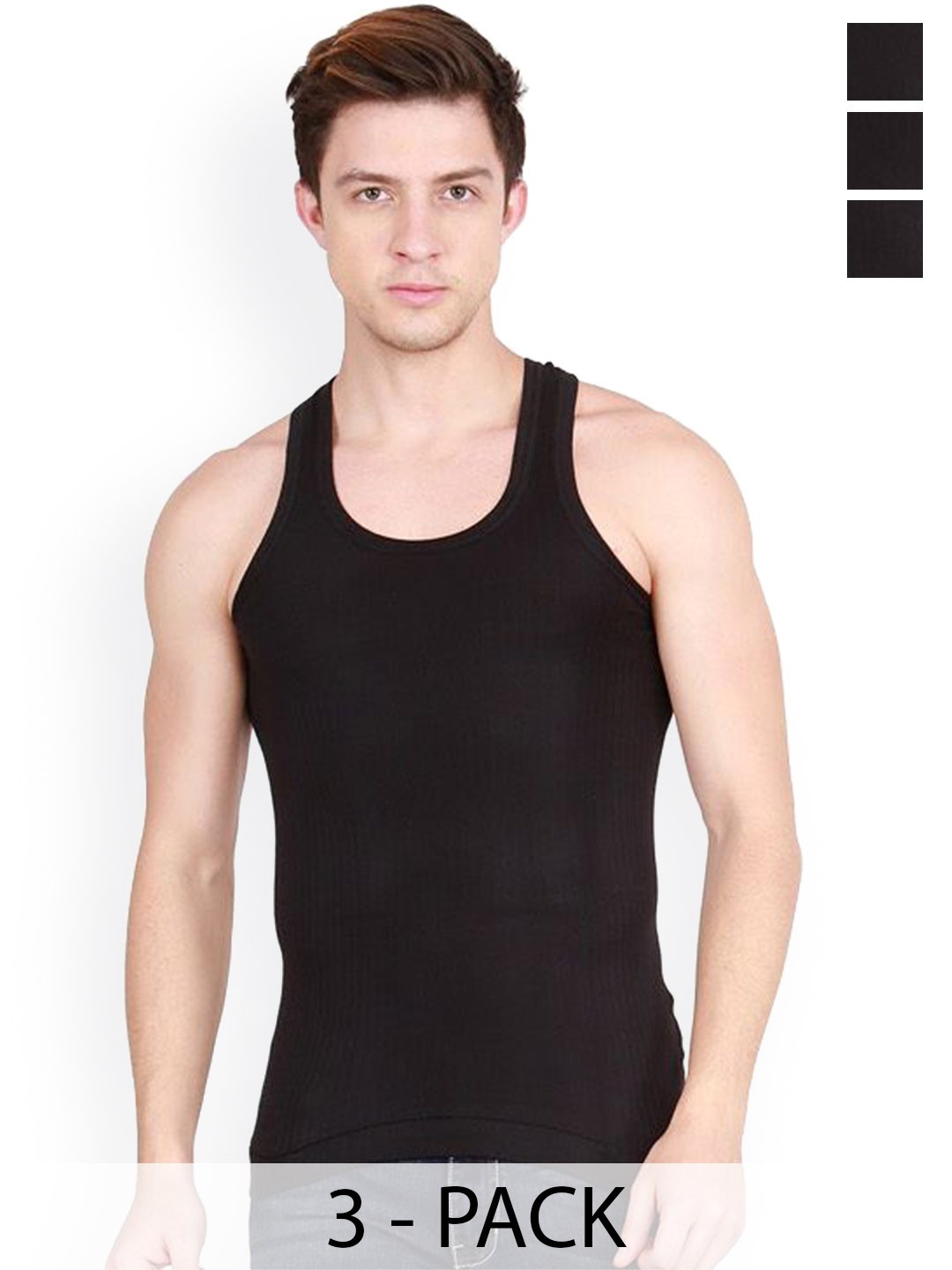 

Rupa Pack Of 3 Cotton Undershirt Vests Frontline-Xing-Black-RN-3-85