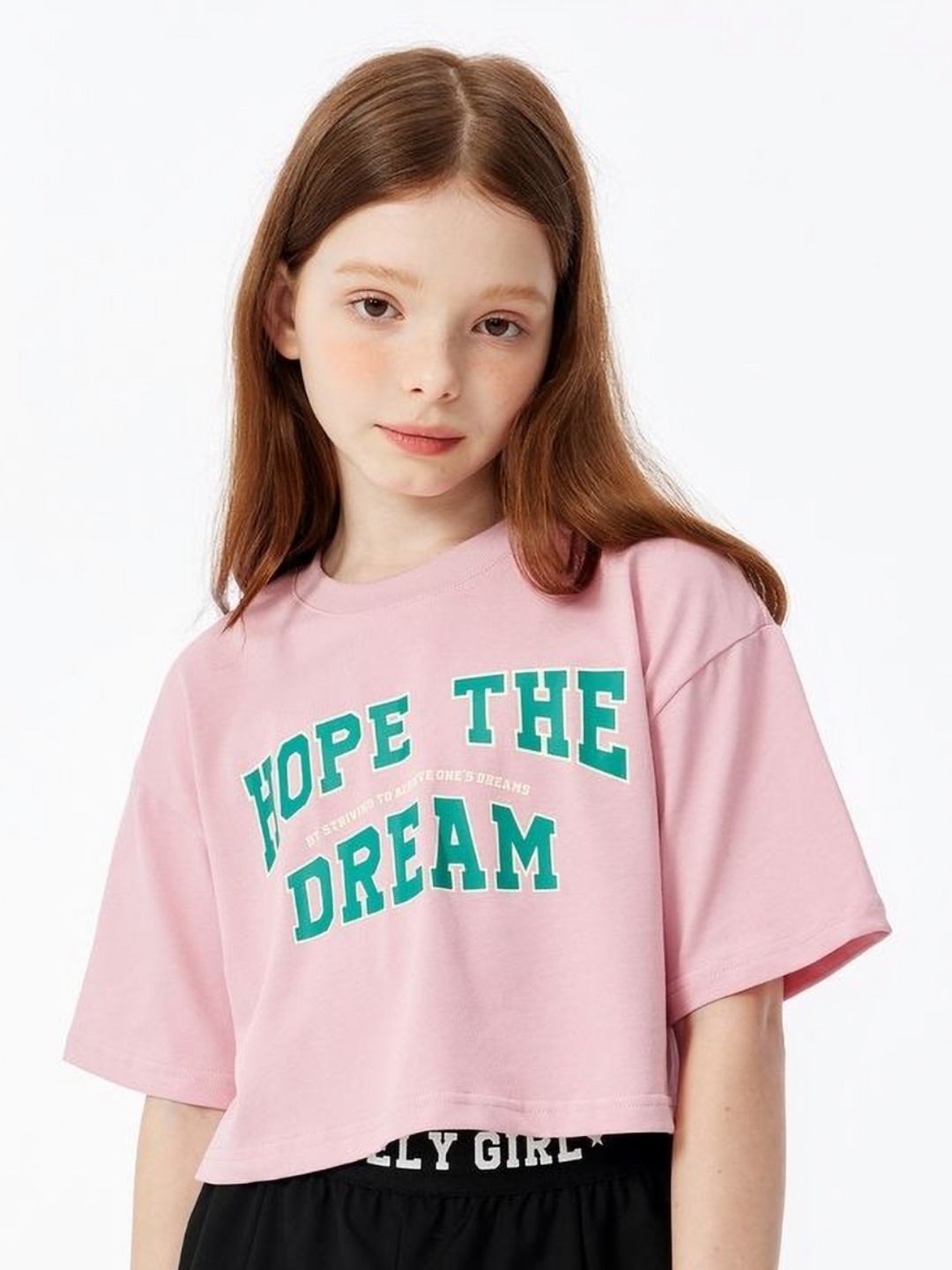 

LULU & SKY Girls Typography Printed Round Neck Cotton Boxy T-shirt, Pink