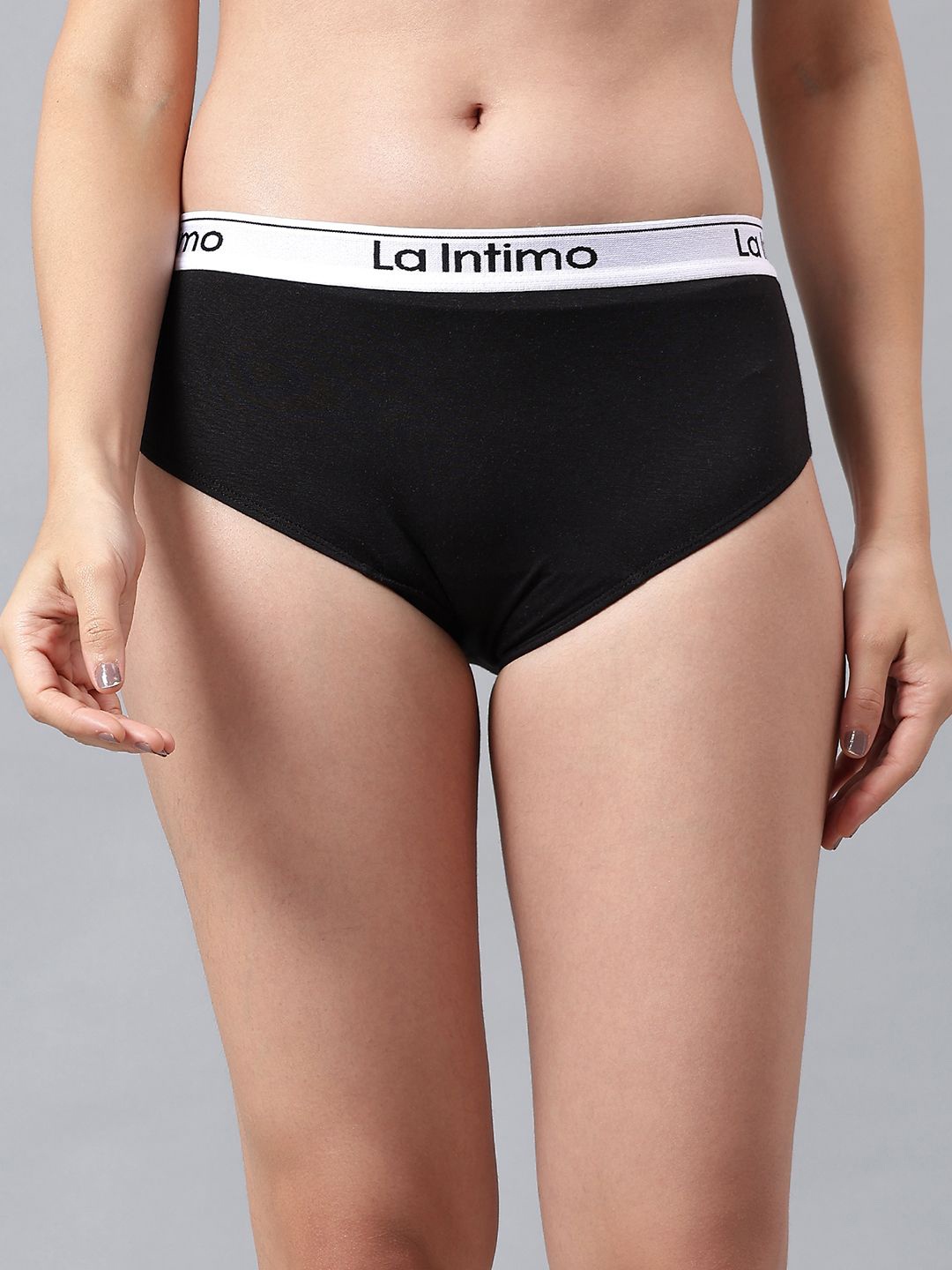 

La Intimo Women Mid-Rise Hipster Outer Elastic Briefs, Black