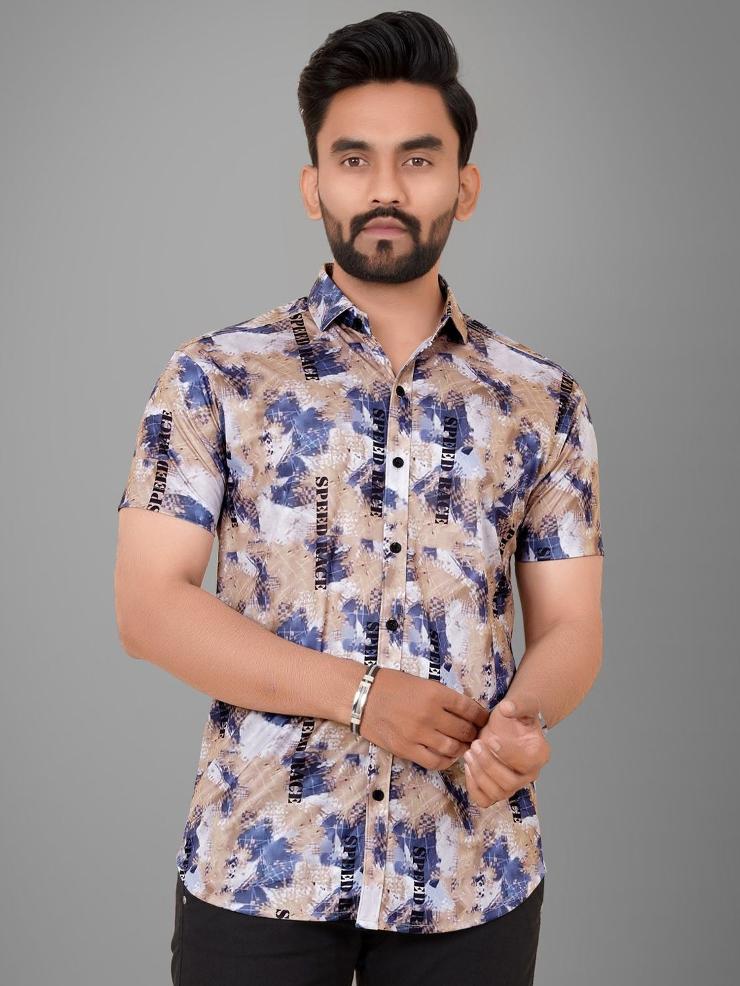 

Metronaut Men Regular Fit Spread Collar Abstract Printed Elastane Casual Shirt, Brown