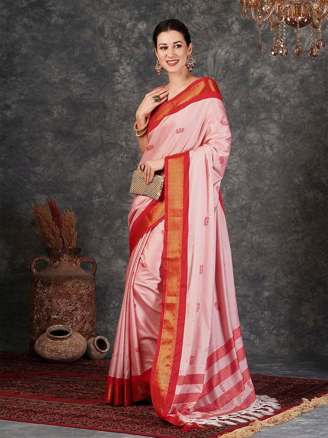 

HMP Fashion Woven Design Zari Paithani Saree, Peach