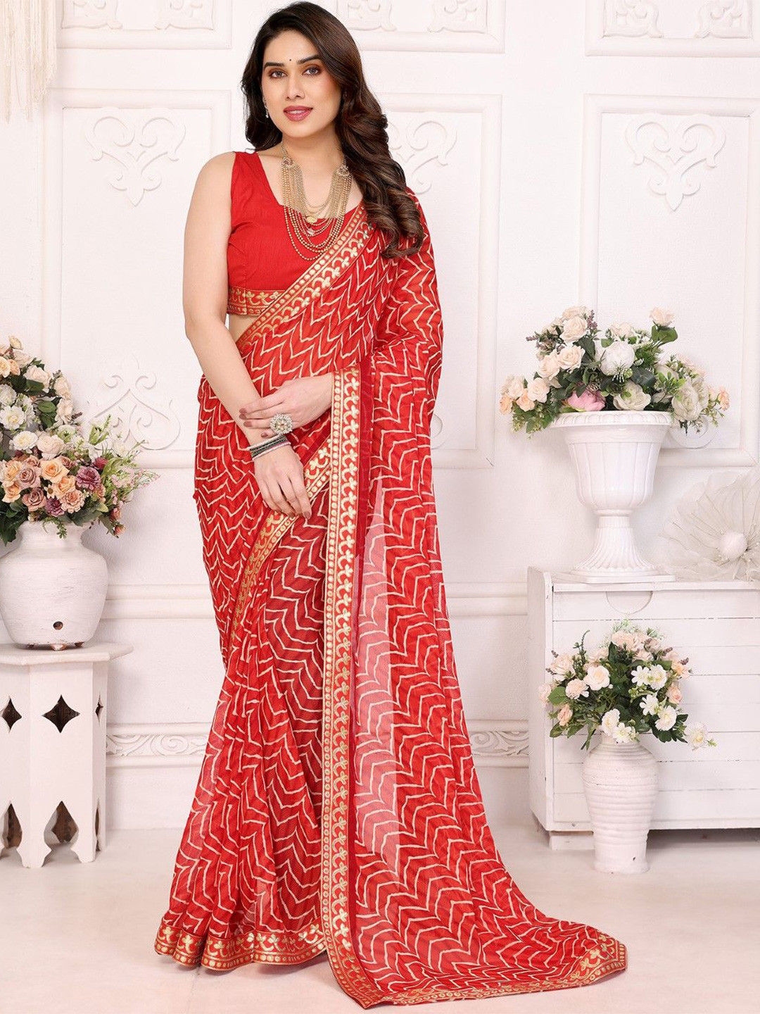 

KALINI Ethnic Motifs Gotta Patti Saree, Red